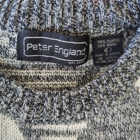 Vintage‎ Peter England Geometric Pattern gray white Acrylic Wool Mens sweater L - Picture 6 of 14
